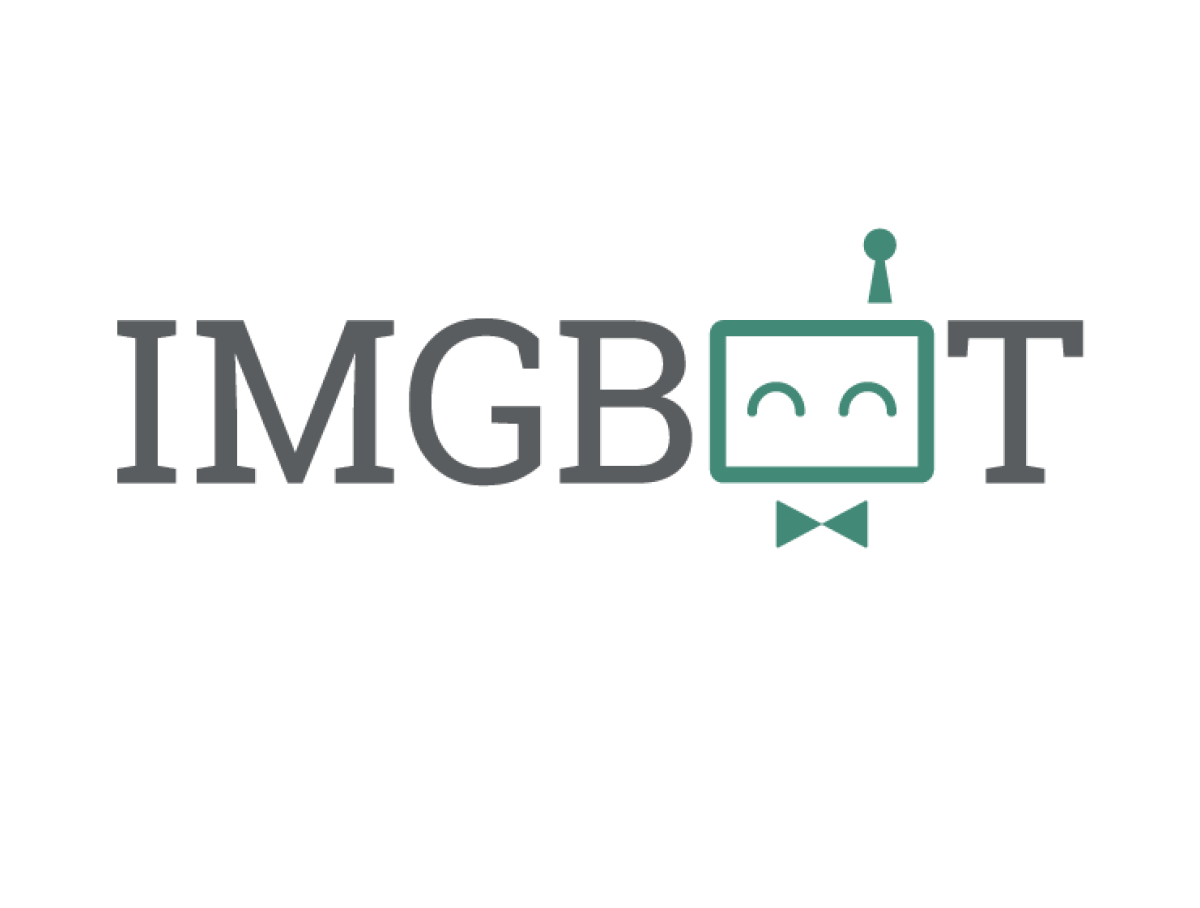 Imgbot's logo. Reads Imgbot, with a cute robot wearing a tie replacing the O
